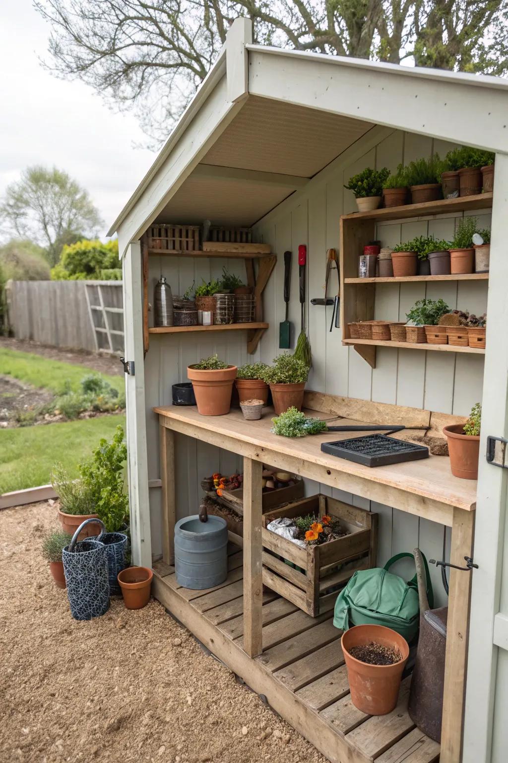 A functional potting shed for garden enthusiasts.