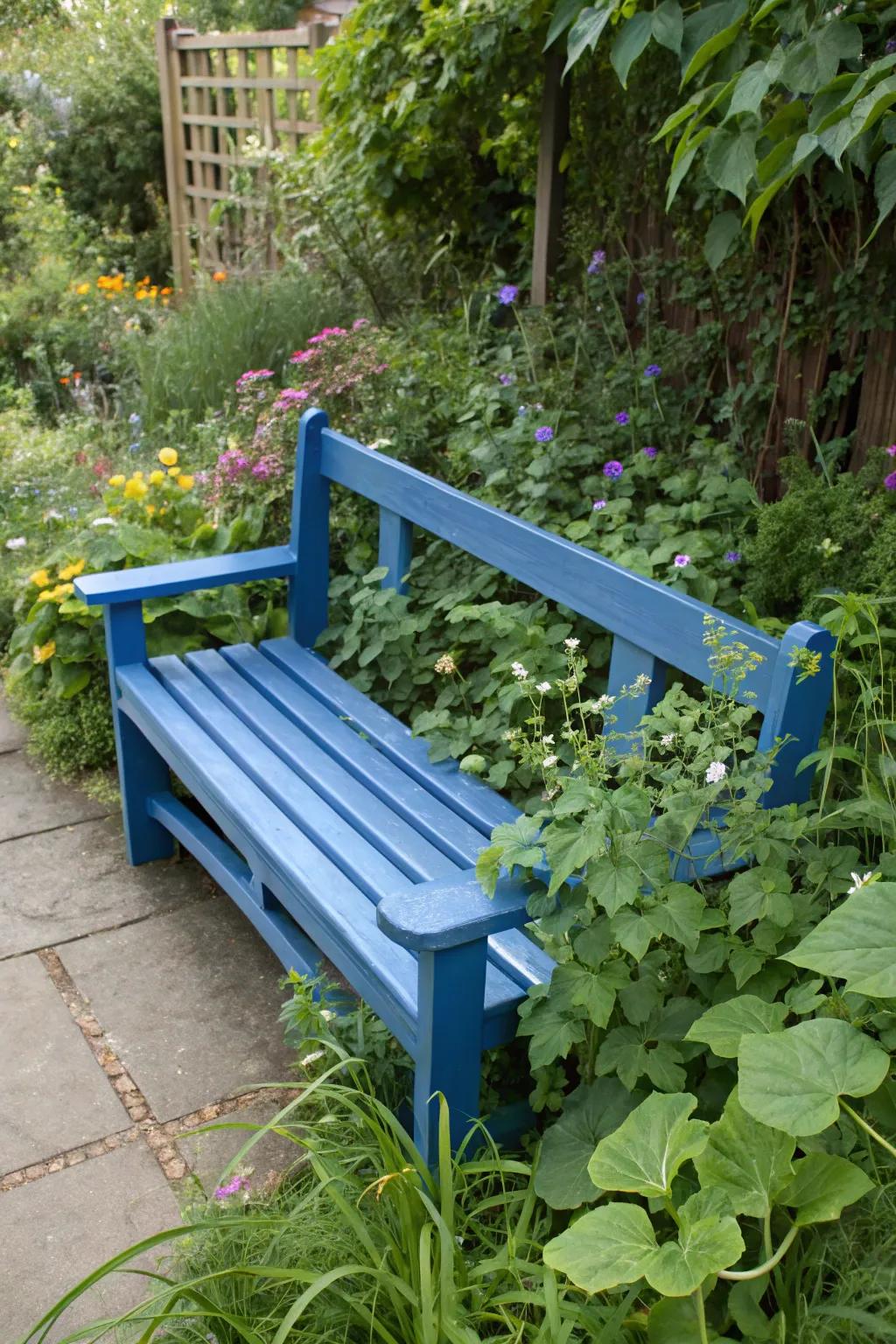 Recycled plastic benches offer eco-friendly durability.