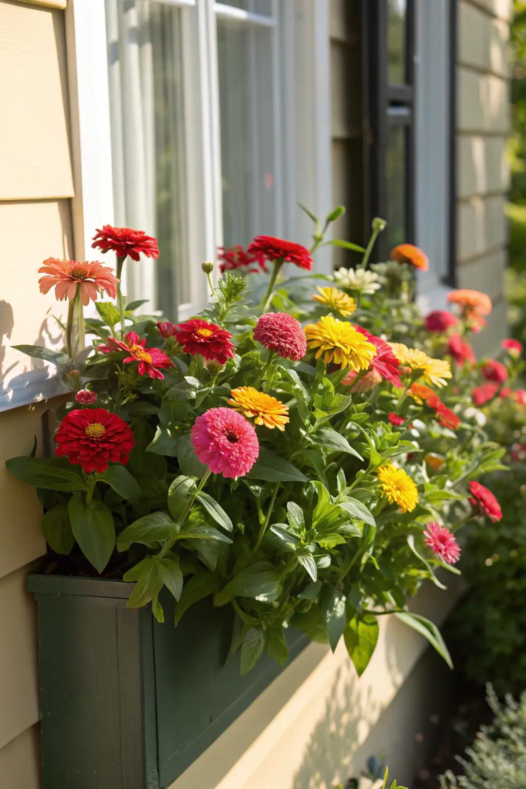 Zinnias bring a cheerful burst of color.