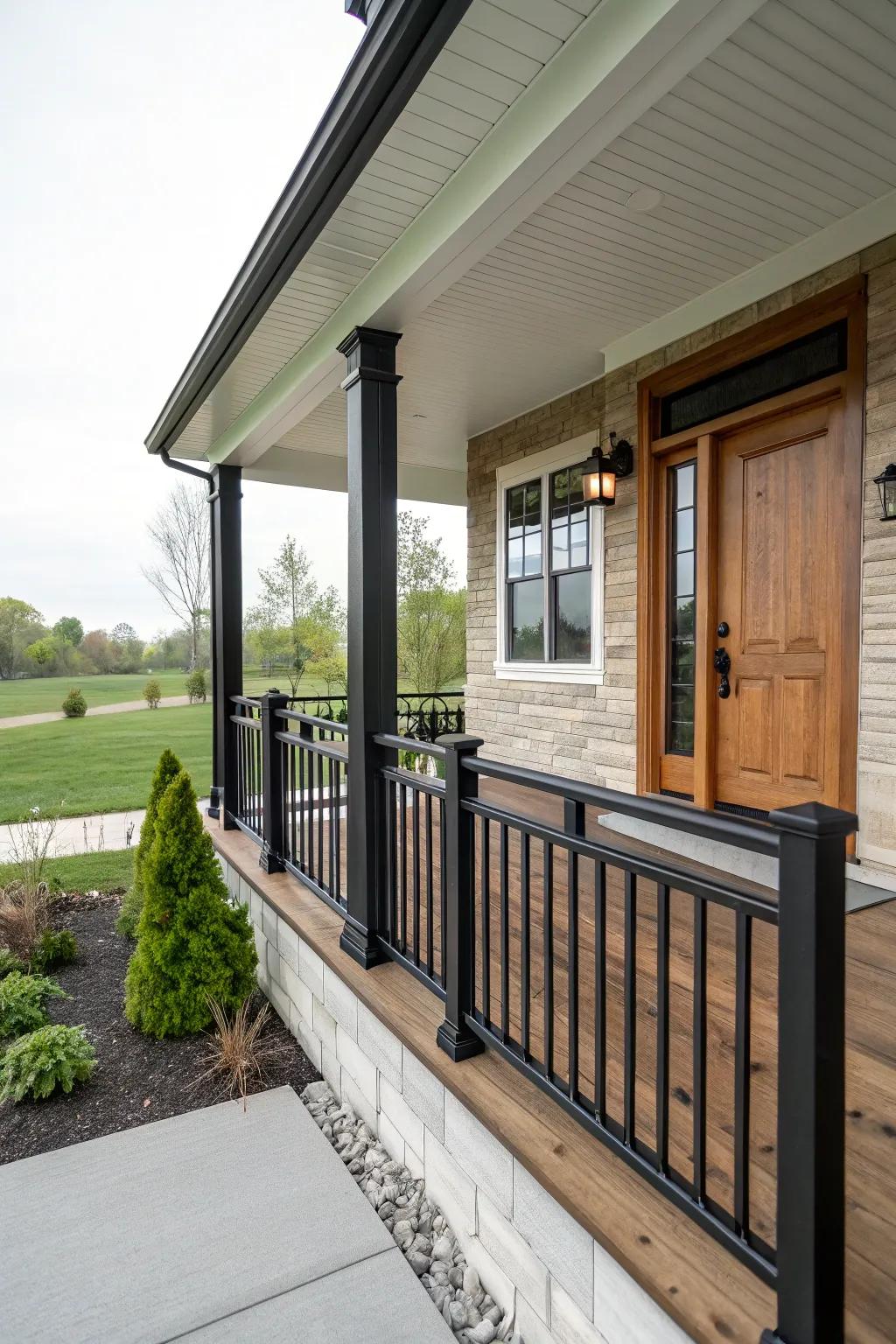 Harmonious integration of railings with house colors for a unified appearance.