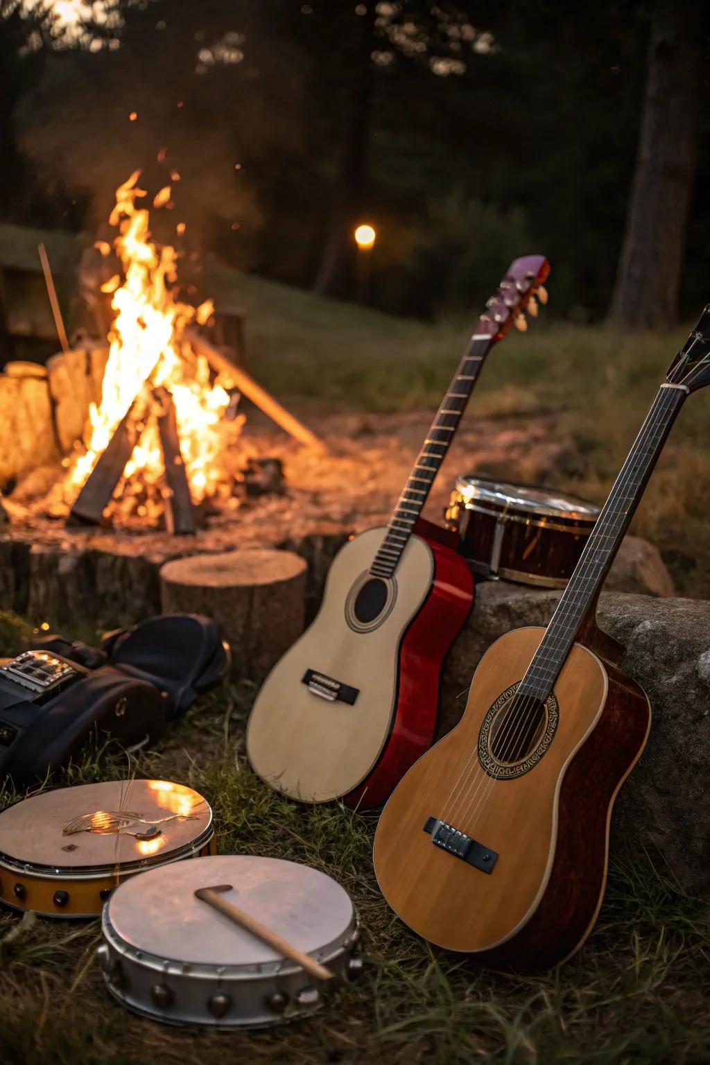Musical instruments ready for a spontaneous jam session.