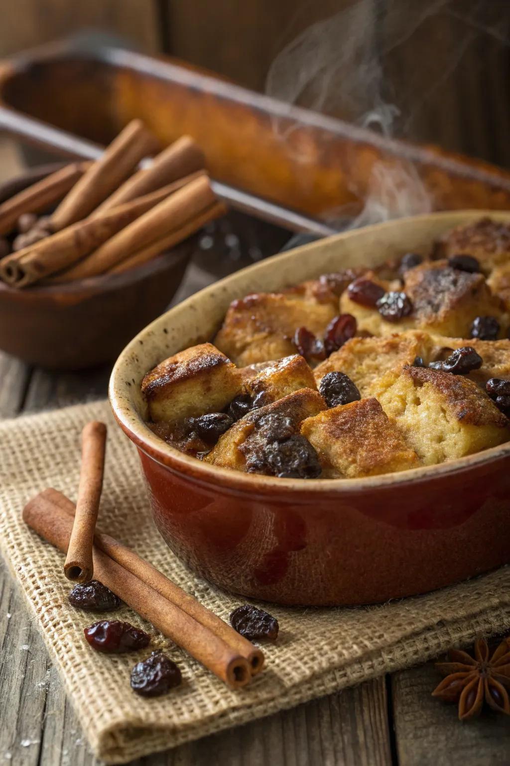 Sweet bread pudding, a comforting dessert for any season.