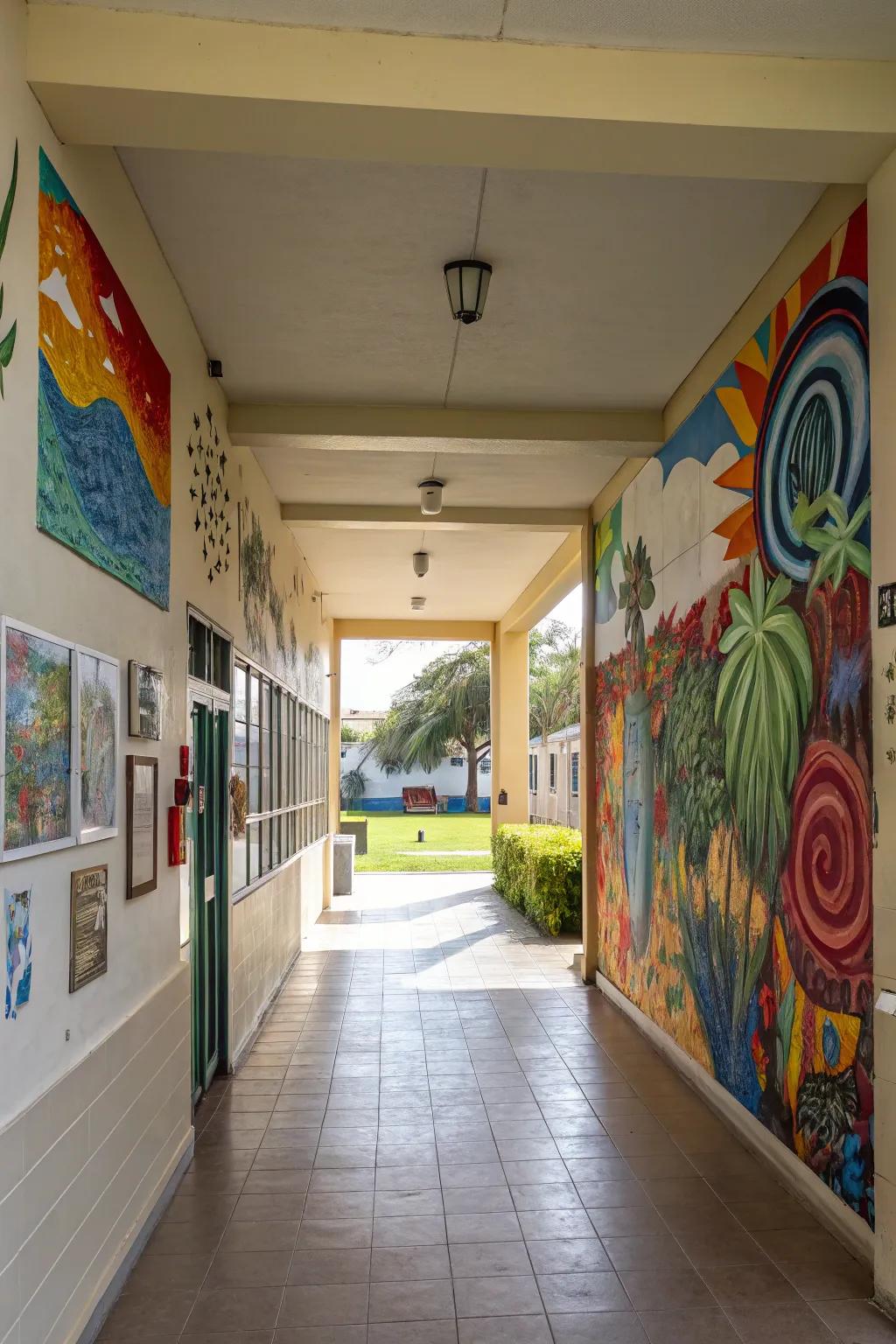 A vibrant art display that brings personality to the breezeway.