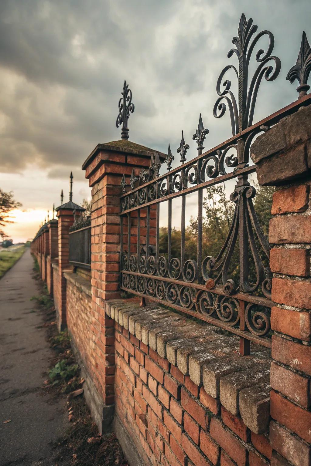 Elaborate ironwork elevates the fence's refinement.