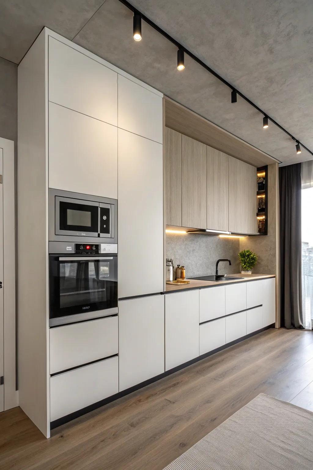 A minimalist culinary space featuring a smoothly integrated cooker.