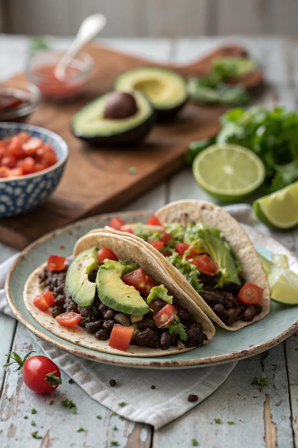 Spicy black bean tacos, full of flavor and easy to prepare.