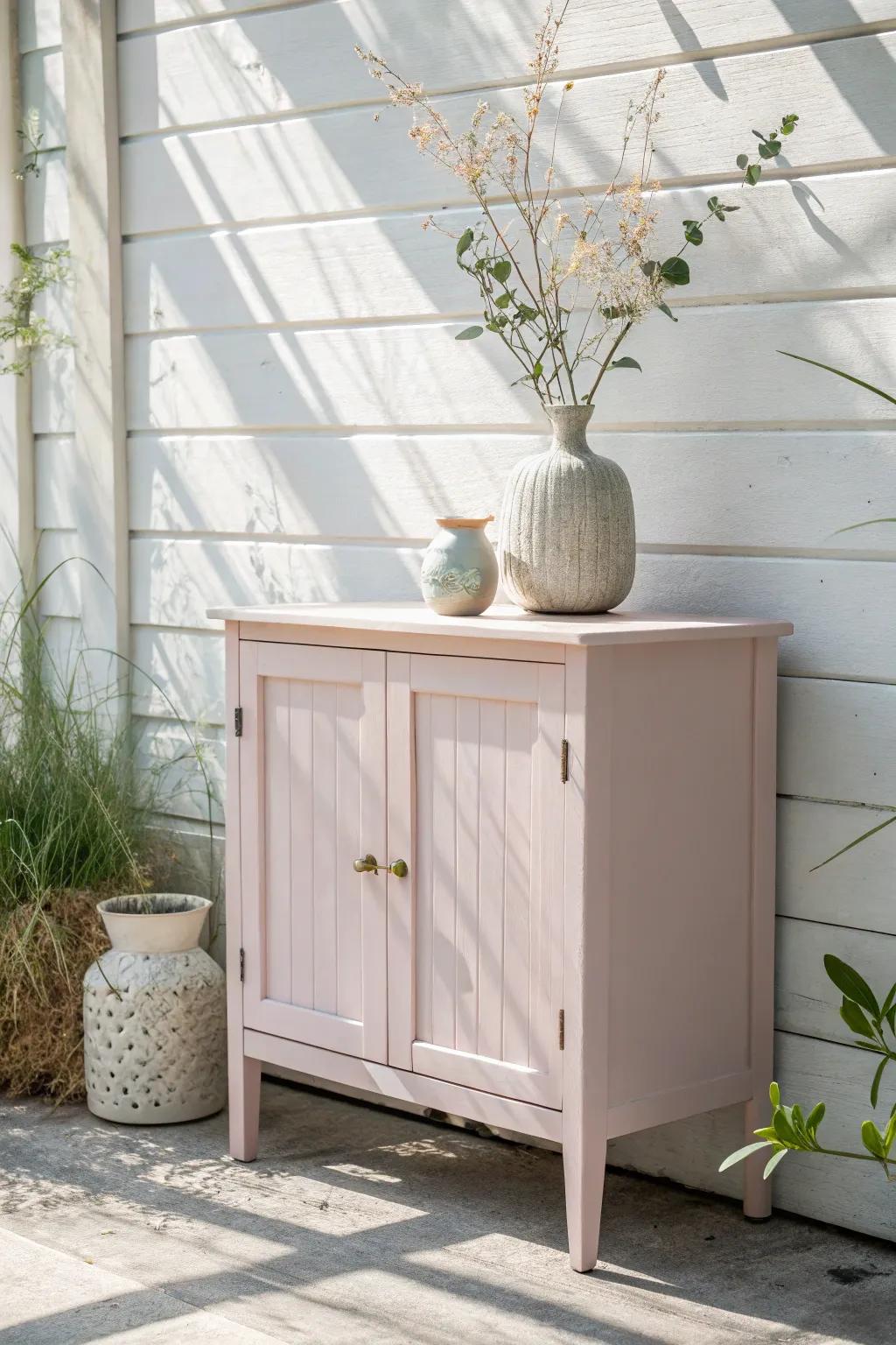 Embrace the charm of subtle pastel hues with this enchanting cabinet makeover.
