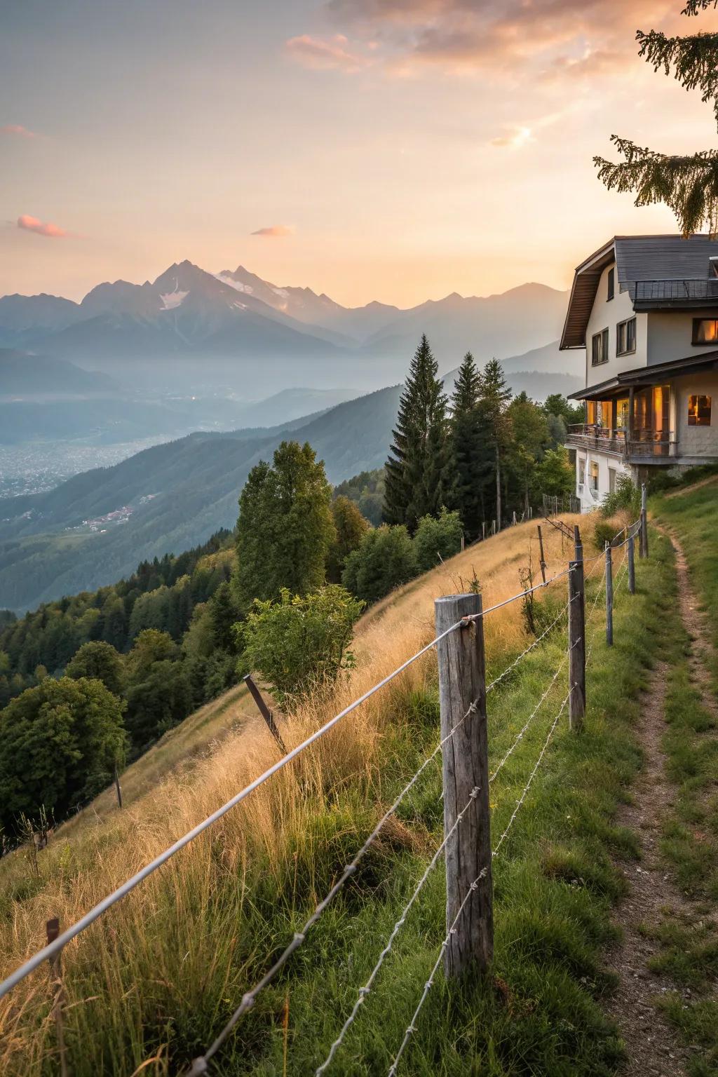 Thread strand fence with breathtaking scenic vantage point