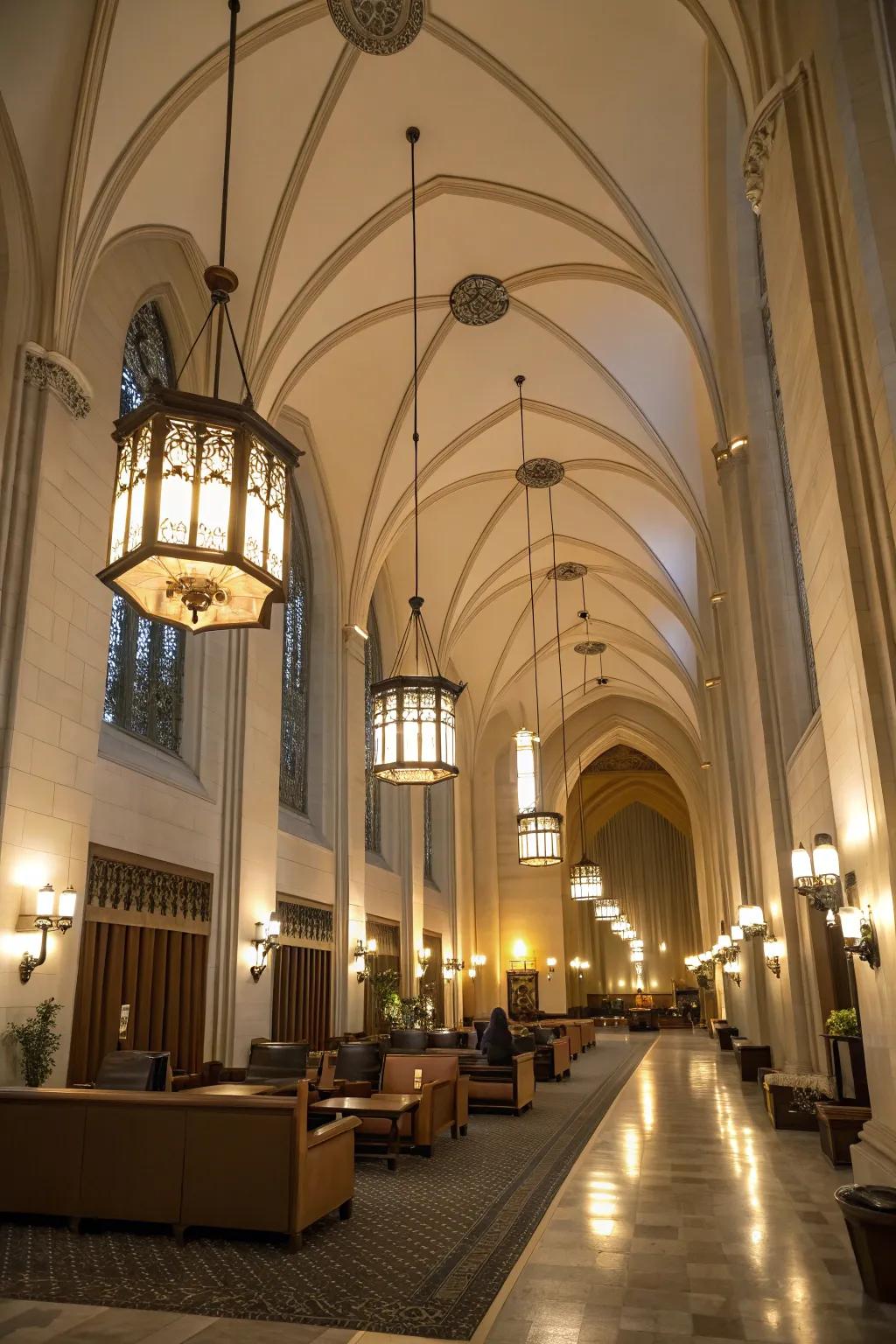 Tiered illumination fashions a snug and welcoming ambiance.