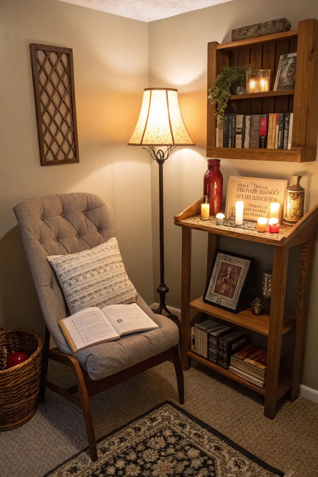 Adjustable lighting enhances the mood of your prayer corner.