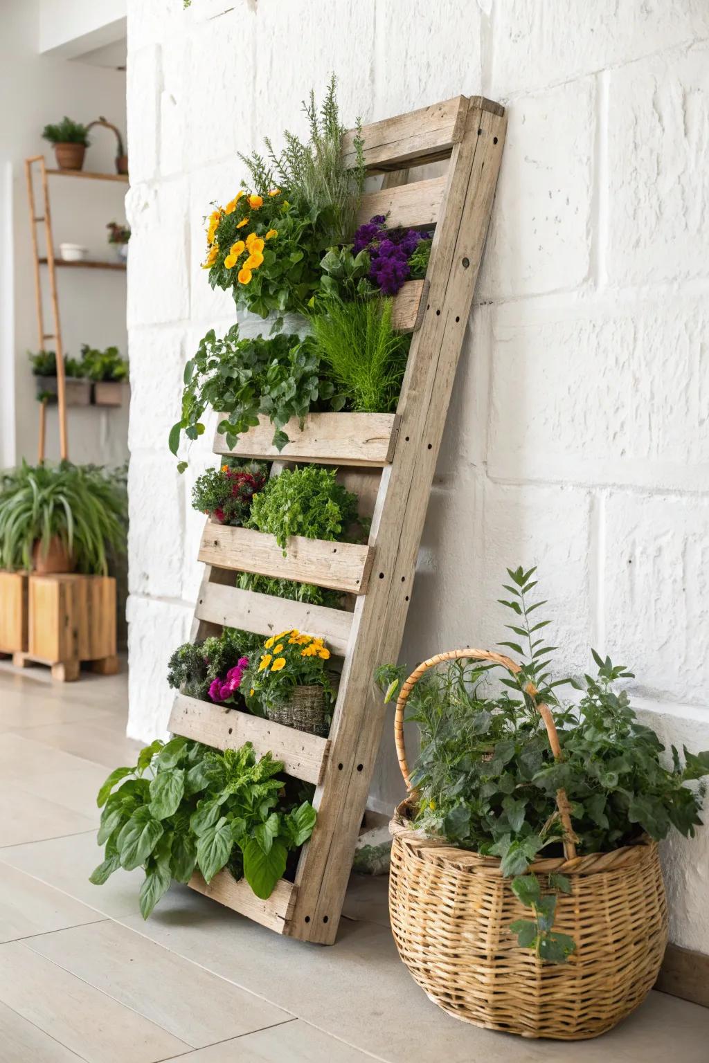 Transform your space with a charming vertical pallet garden—an elegant blend of simplicity and vibrant beauty.