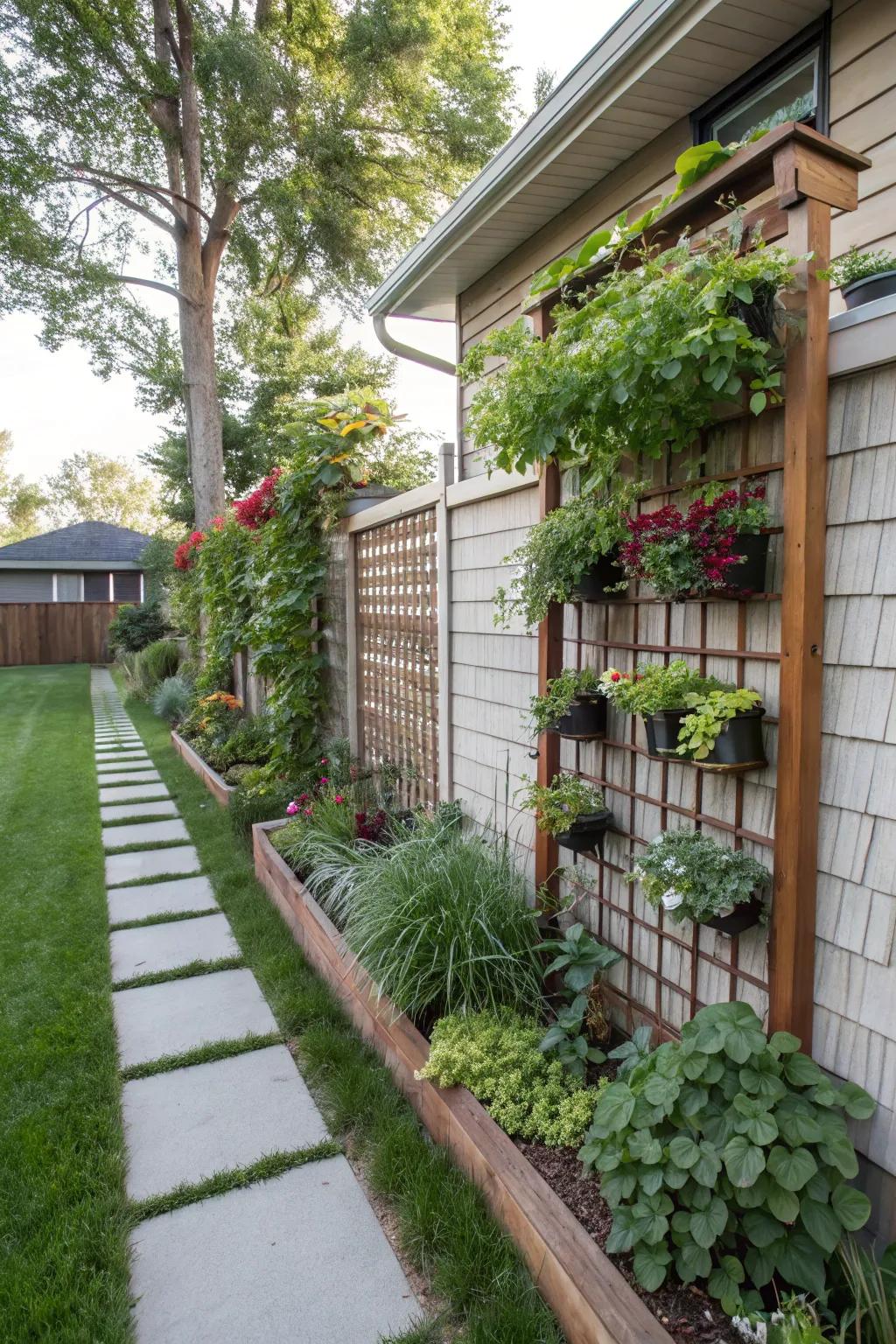 Vertical gardens introduce height and interest to small areas.