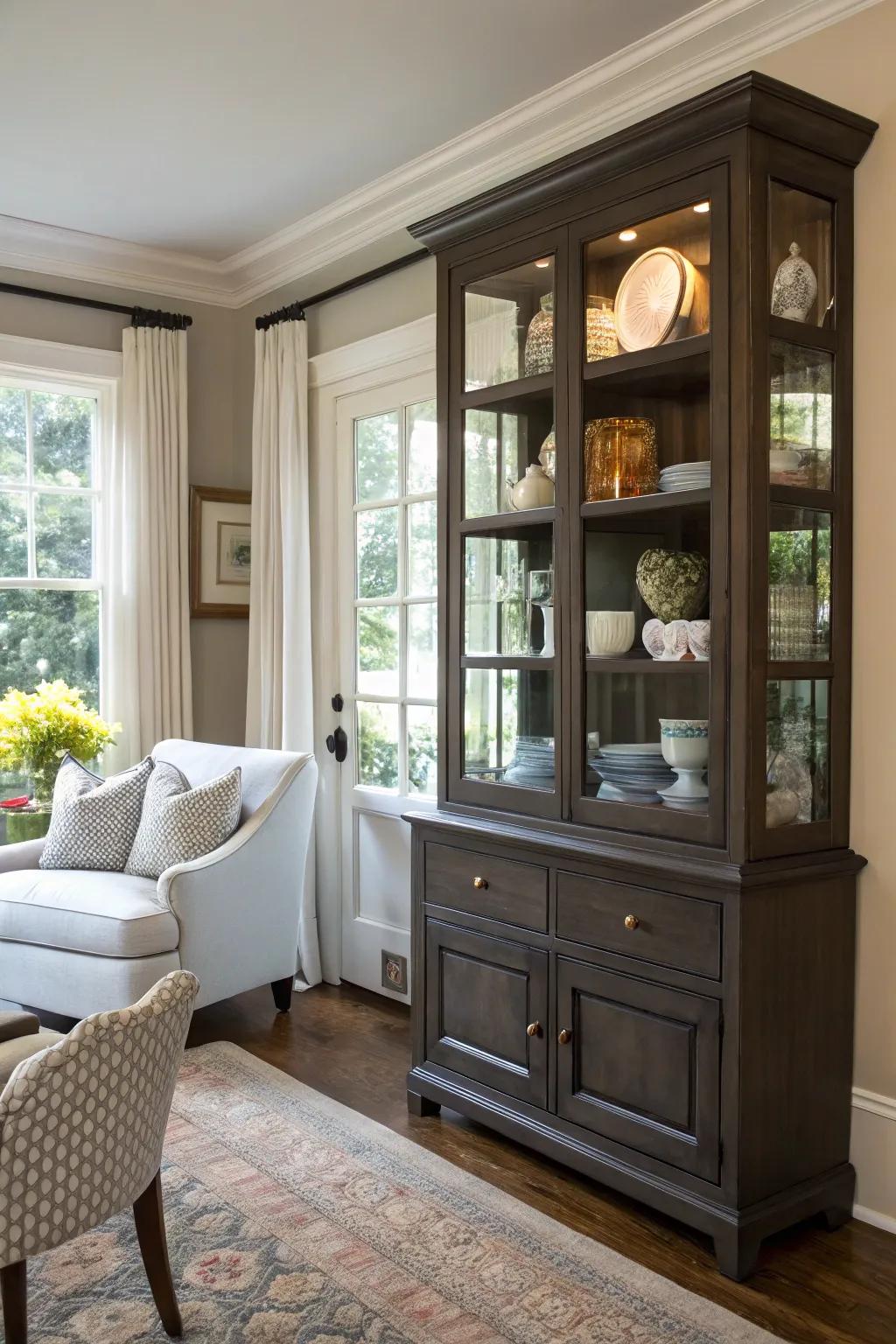 Display hutch thoughtfully placed for enhanced function.