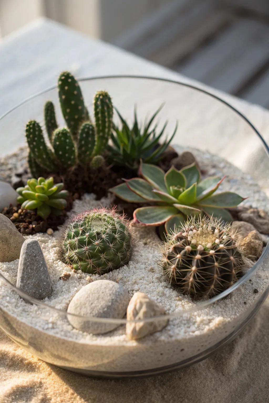 A desert oasis terrarium, a unique twist on traditional setups.