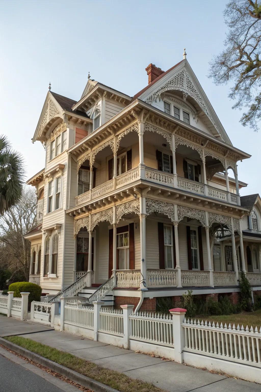 Colonial house with intricate decorative trims.