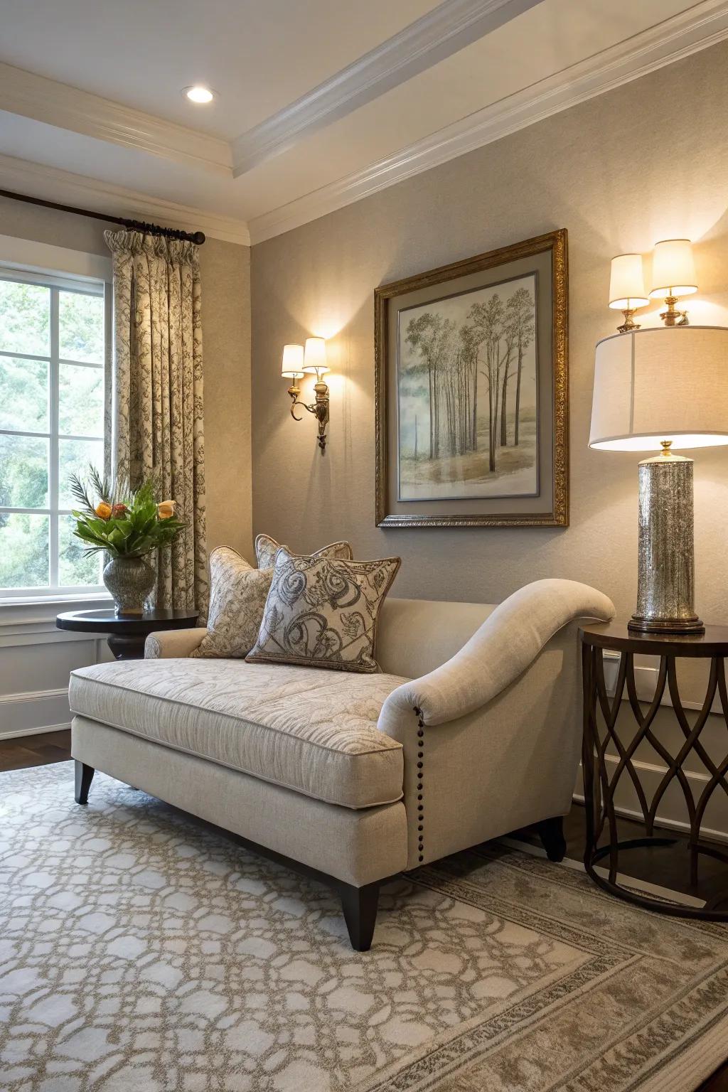 A chaise lounge that brings relaxation to a small space.