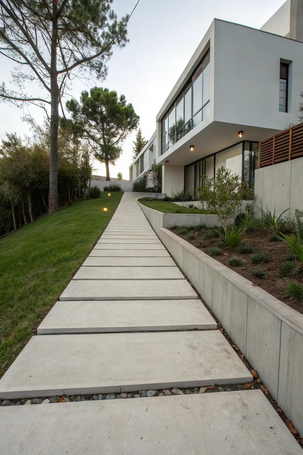 Minimalist walkways create a clean and modern look.