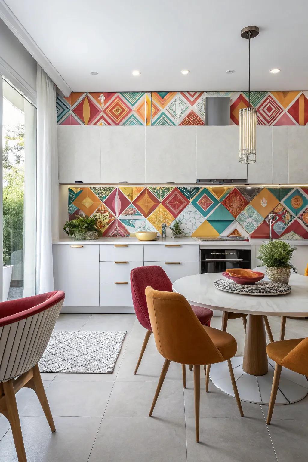 Bold accents add character and visual interest to the kitchen.