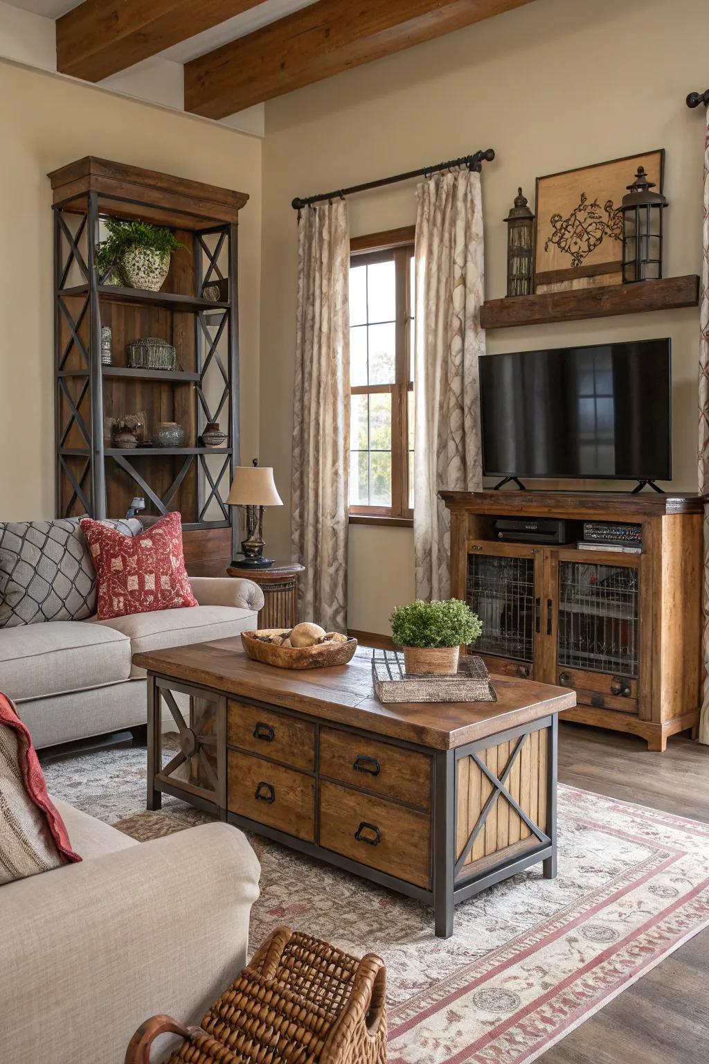 A mix of materials adds depth and interest to the room.