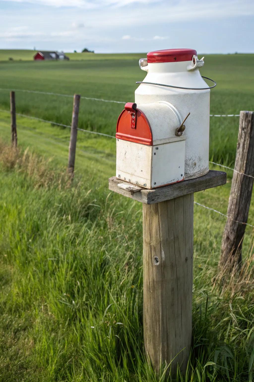 A container mailbox serves as a homage to the agrarian heritage.