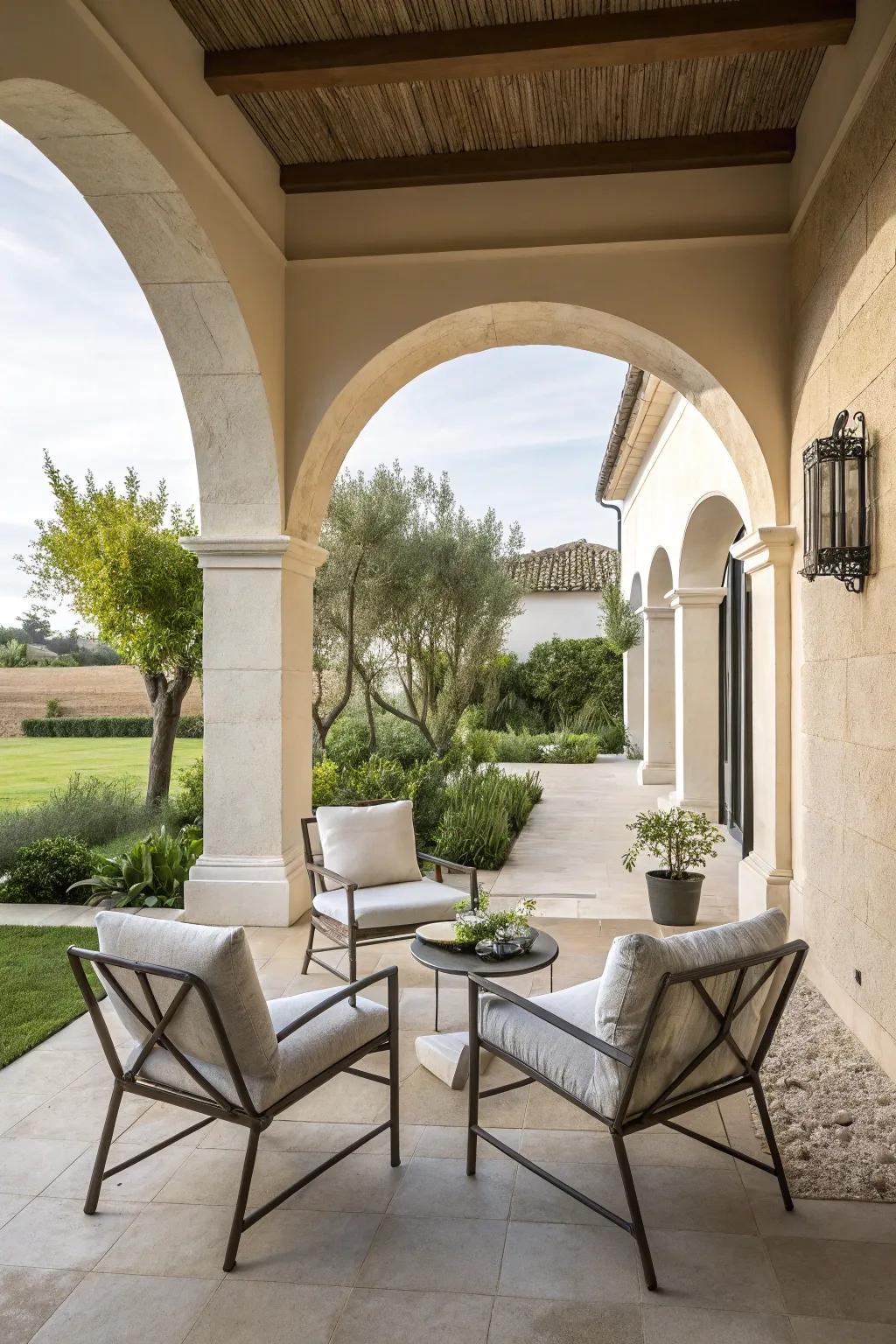 Minimalist furniture enhances the openness of this courtyard patio.
