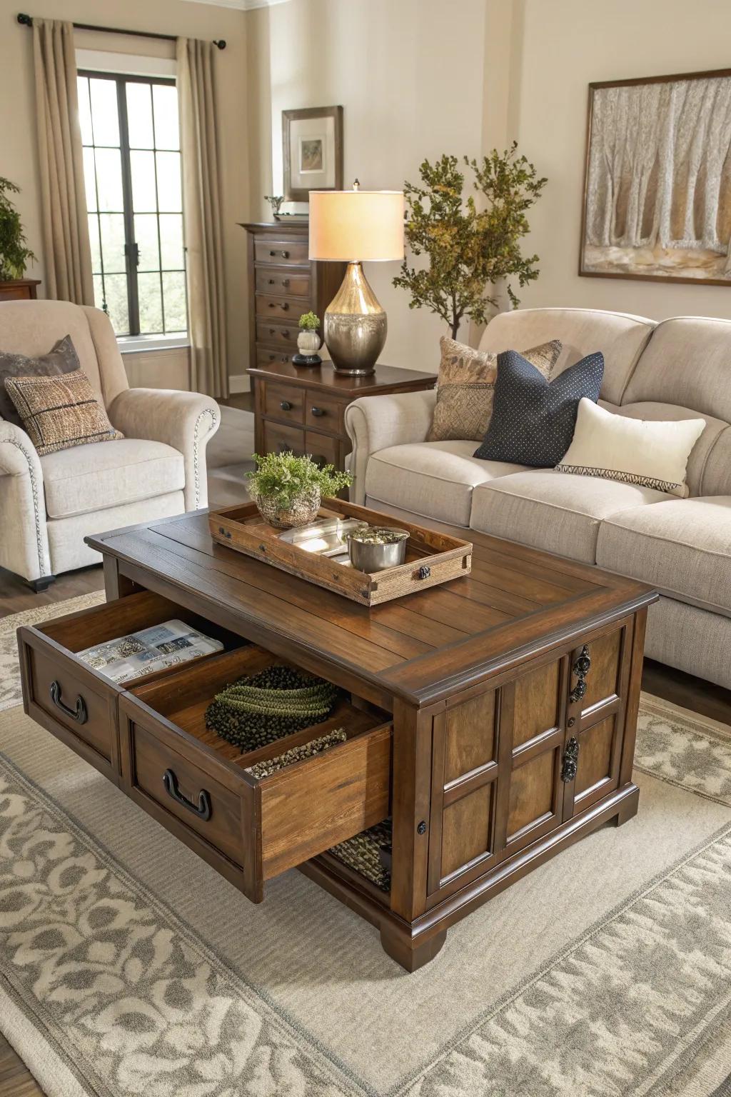 A storage coffee table for a tidy and stylish look.