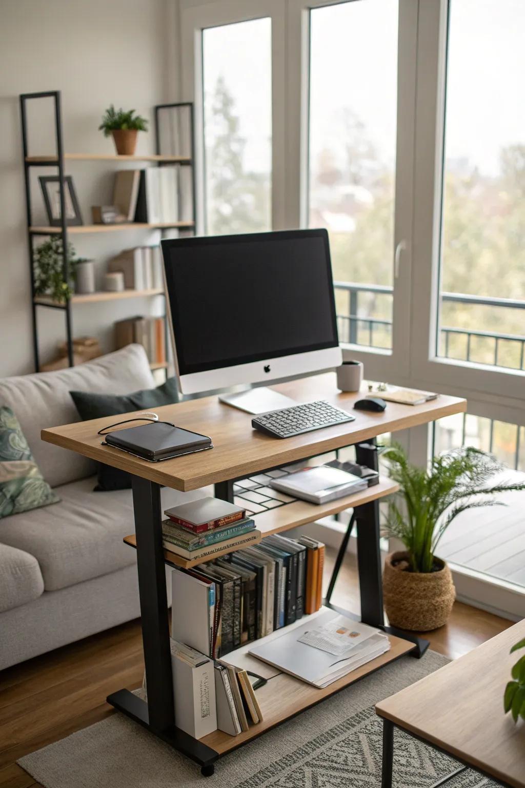 A contemporary standing desk design in a home office.