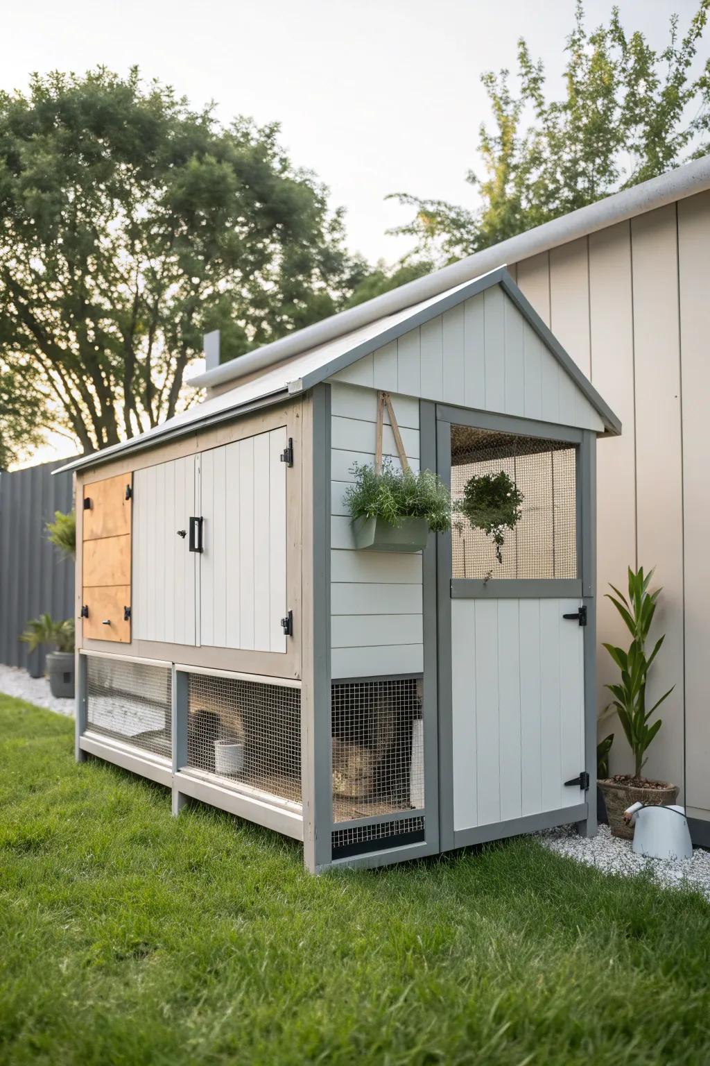 Embrace simplicity with a modern minimalist chicken coop that combines sleek design and natural beauty for your backyard sanctuary.