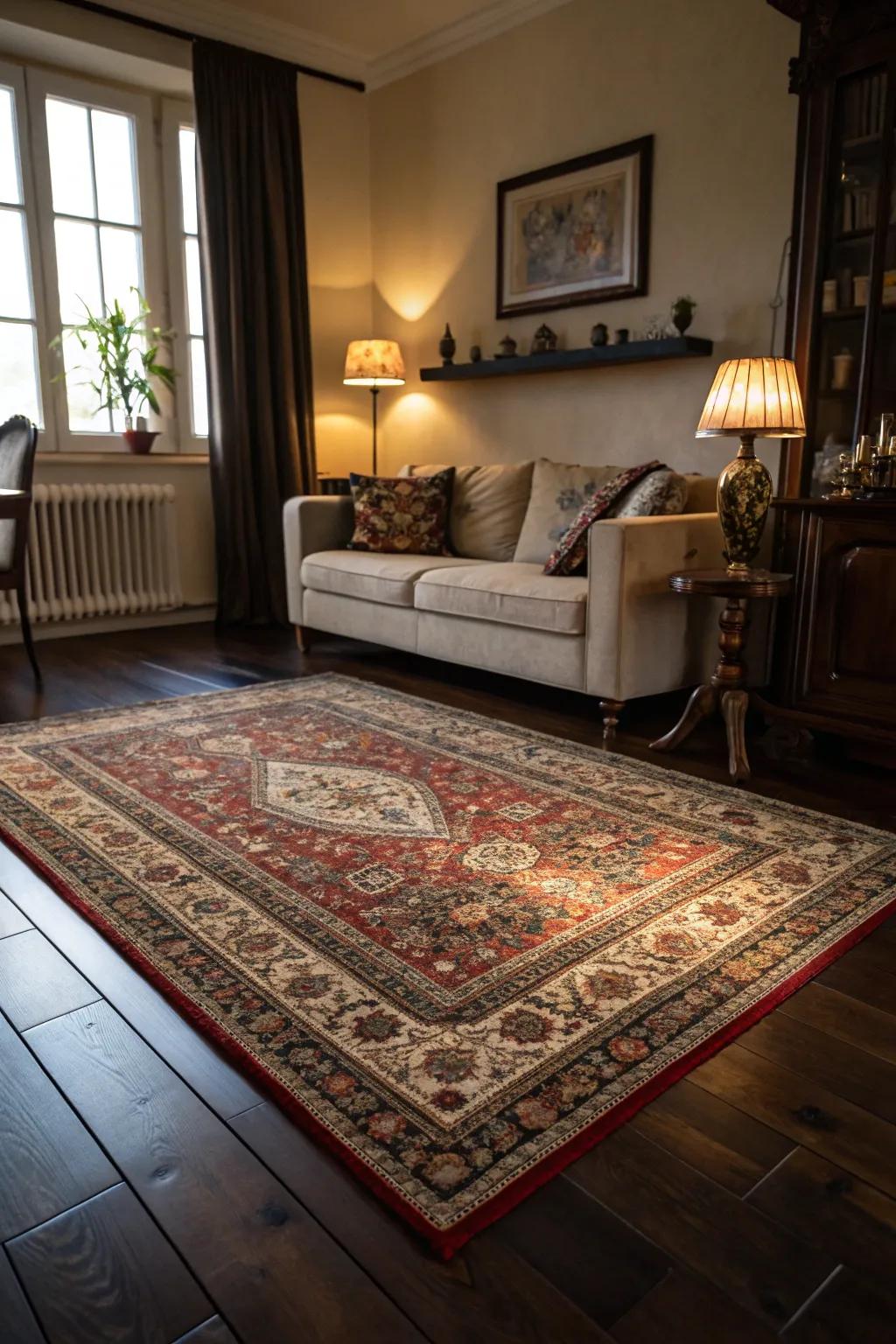 Oriental rugs bring color and warmth to the living space.