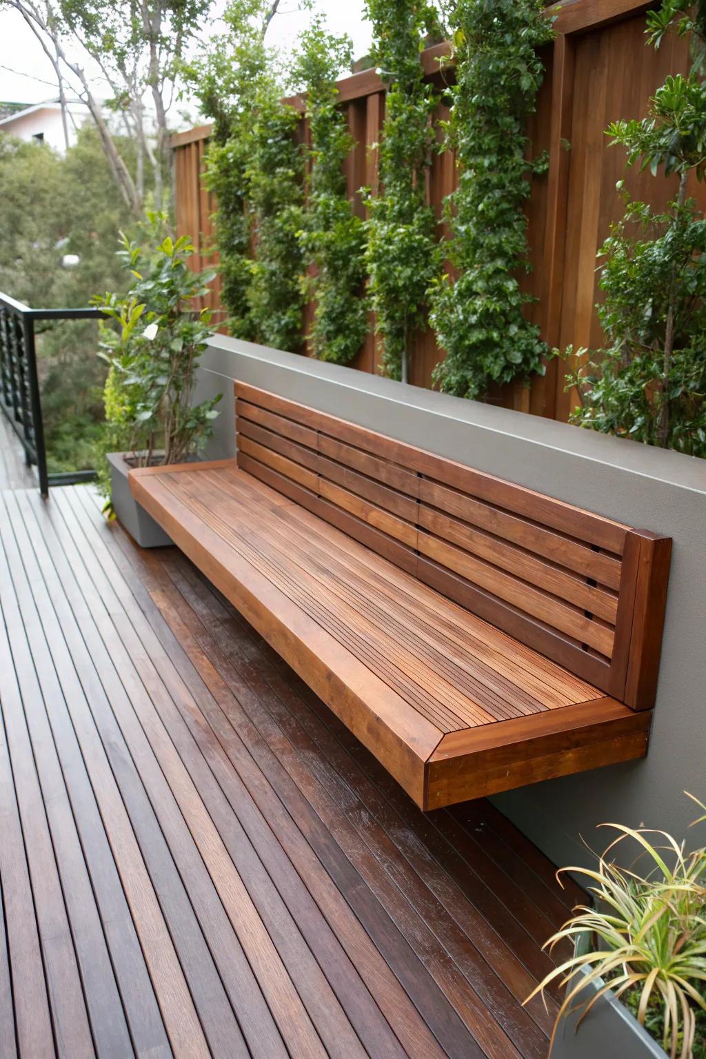 Elevate your deck's style with a masterfully crafted floating bench.