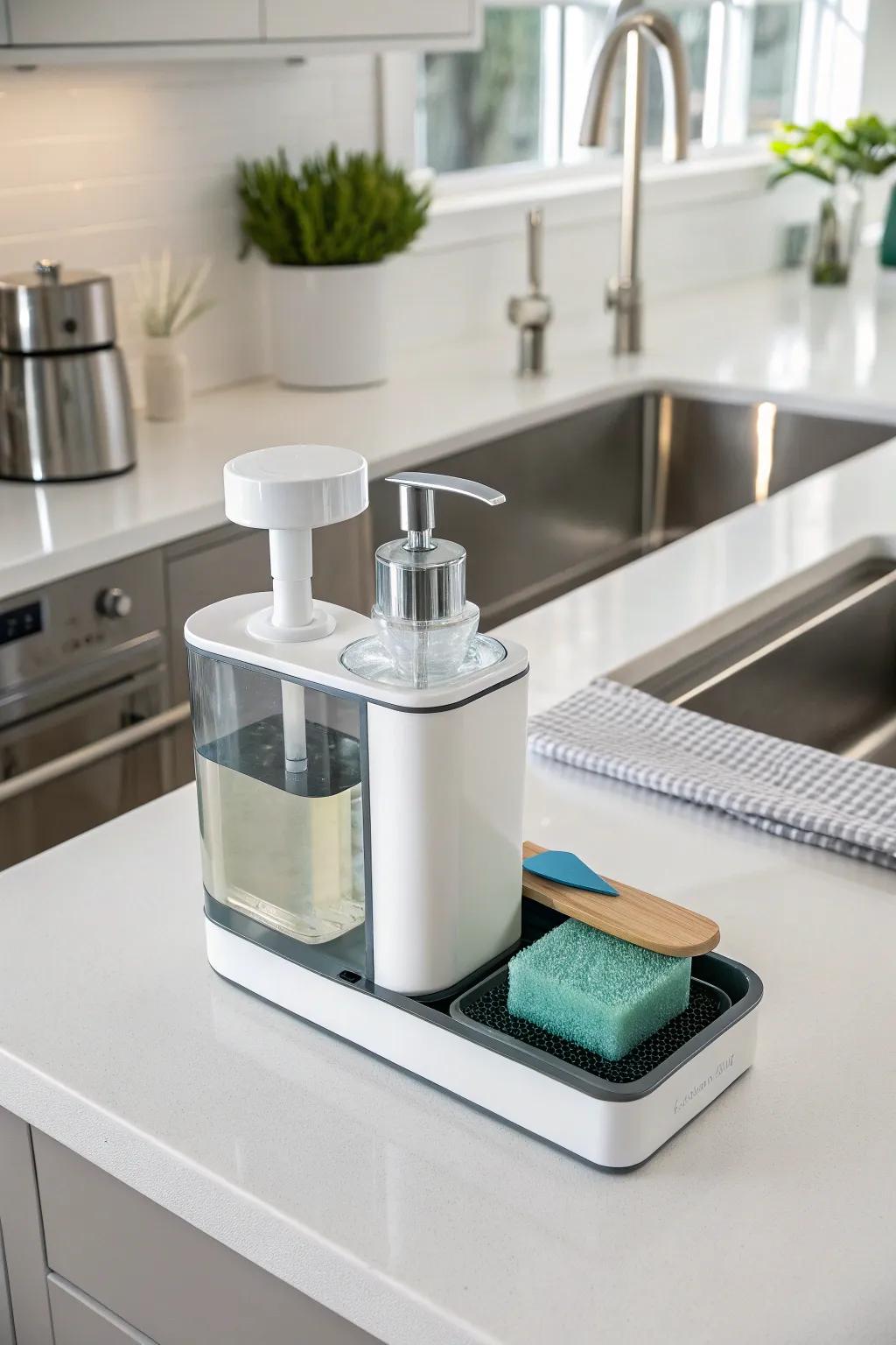 Dual functionality dispensers keep counters organized.