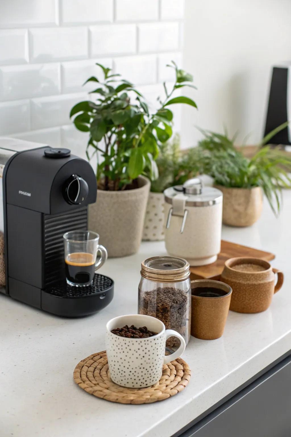 Elevate your mornings with a minimalist coffee bar that's as stylish as it is functional. ☕✨ #ScandiBoho #CoffeeLovers