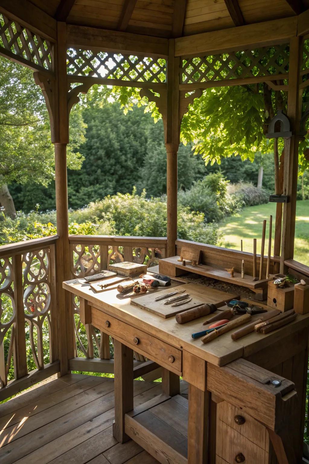 Transform your gazebo into an inspiring outdoor workshop, where nature meets craftsmanship.