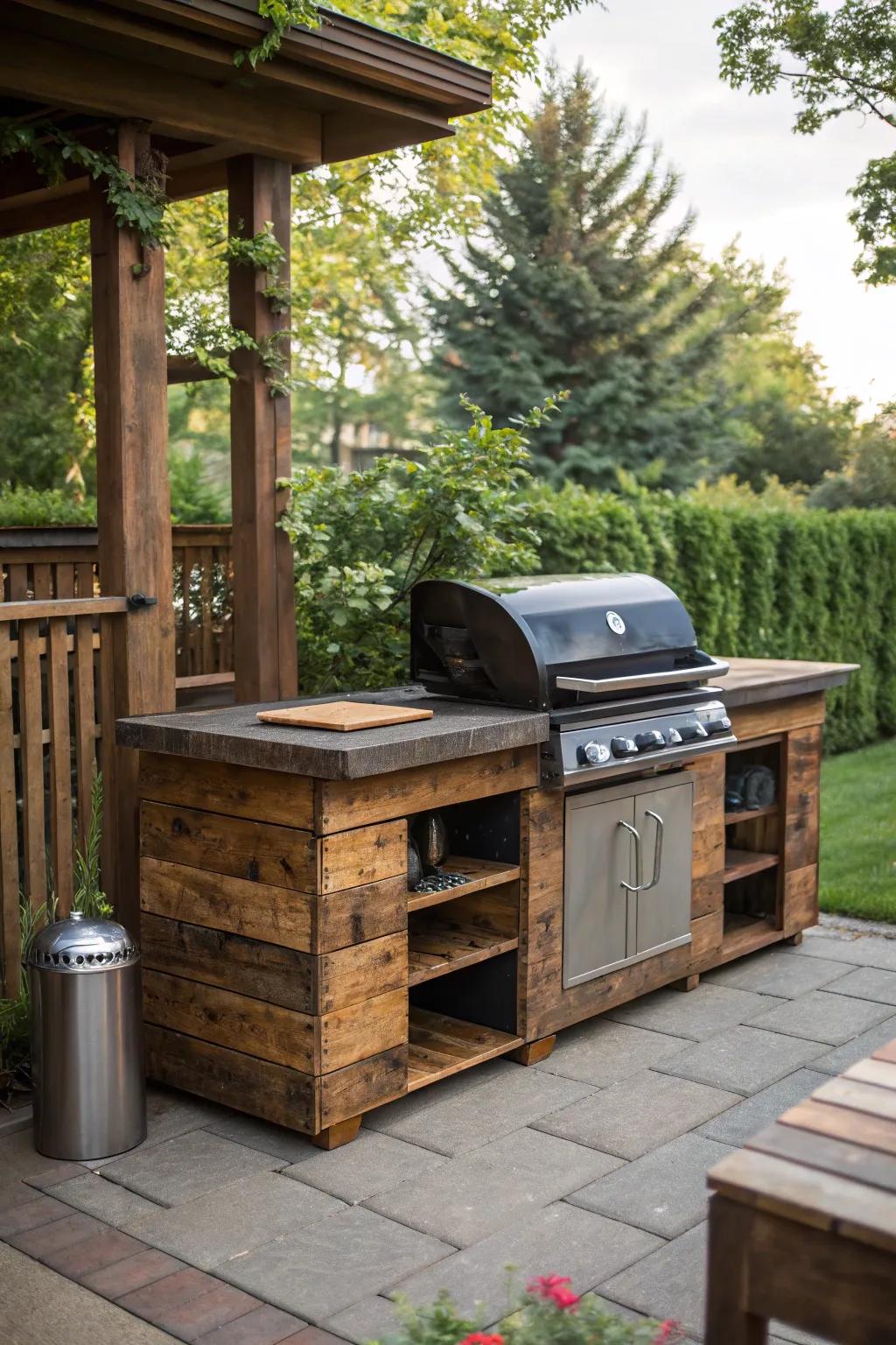 Transform your backyard with this chic DIY pallet grill station, where rustic charm meets functional design.