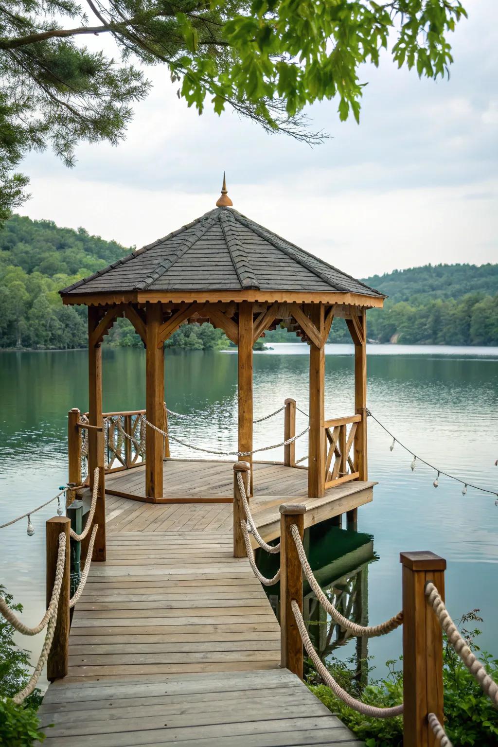 Capture rustic charm with a waterfront shelter-style gazebo on your dock.