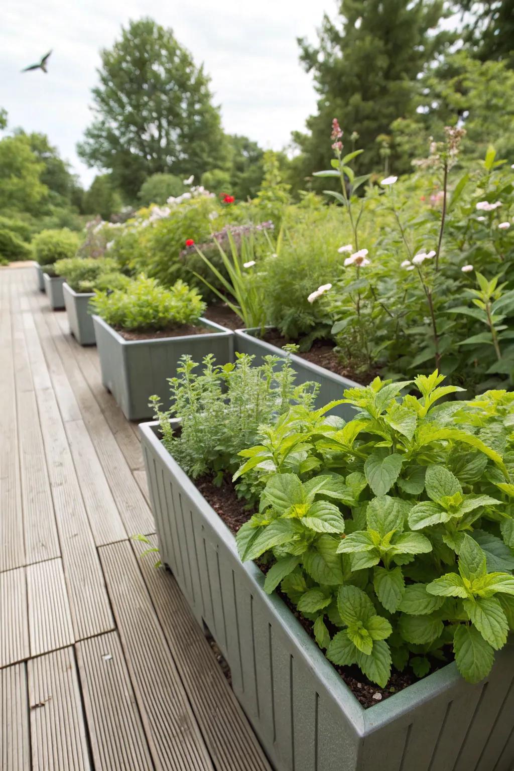 Fragrant planters contribute both scent and usefulness to the garden.