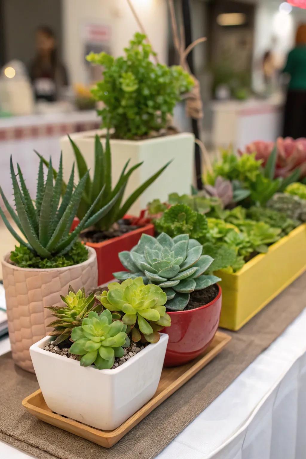 Combine different faux plants for a dynamic display.