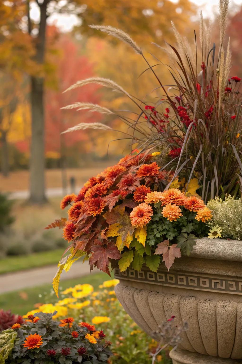 Textural variety brings depth to fall planters.