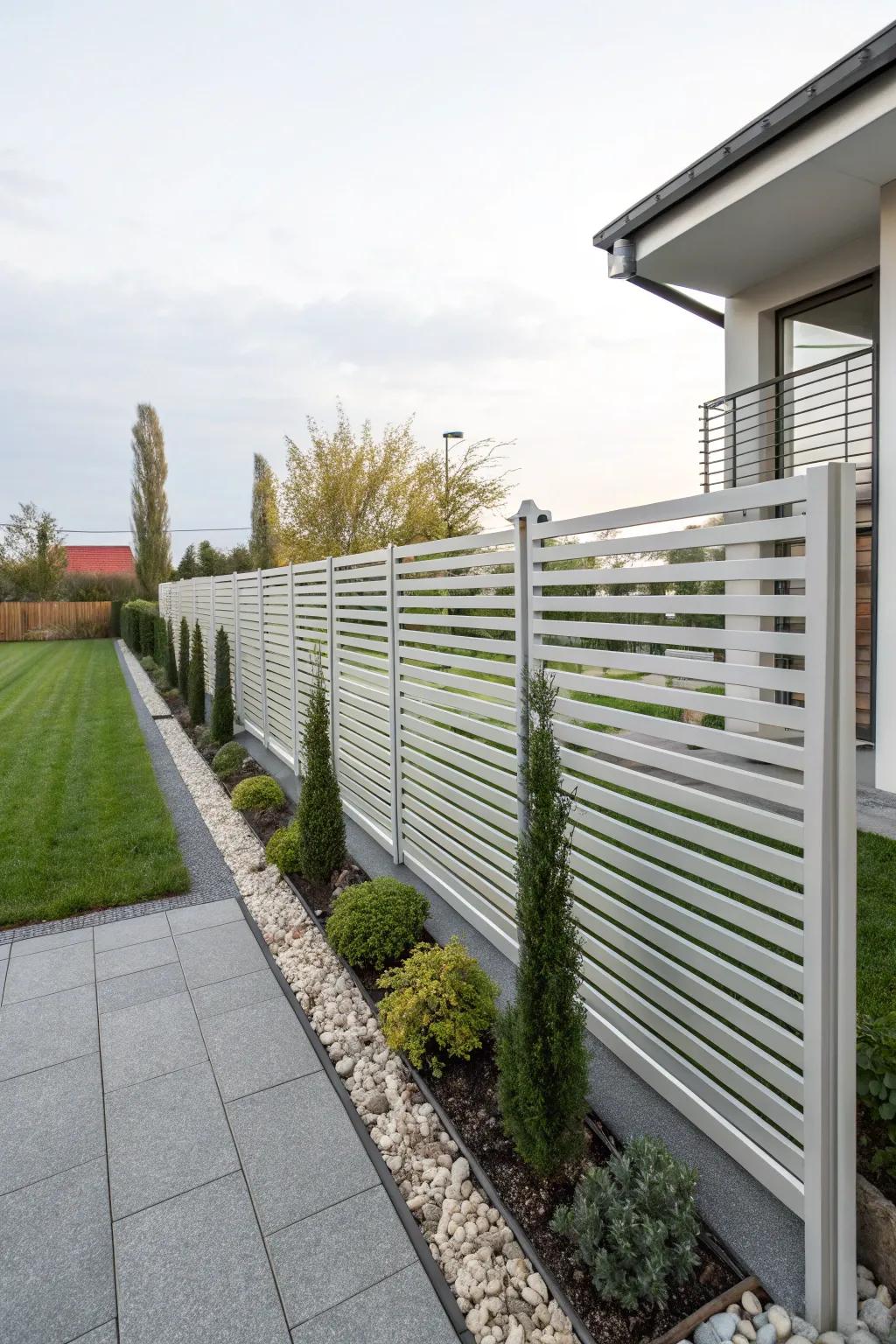 Horizontal slat fences offer a sleek, modern aesthetic.