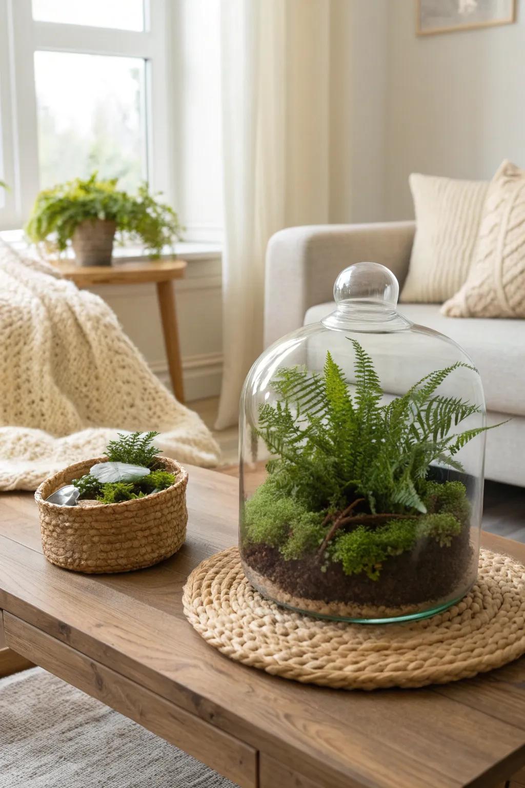 Bring nature indoors with a stunning fern terrarium that offers a window to tranquility and style.