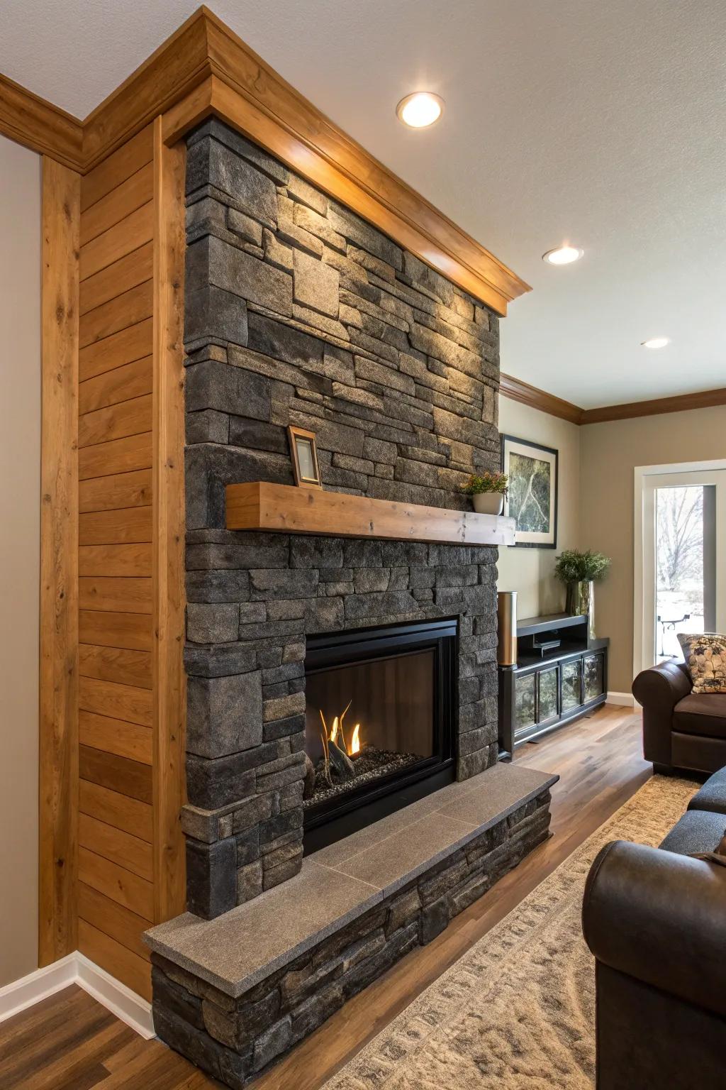 Establish an eye-catching focal point via a feature wall around your hearth.