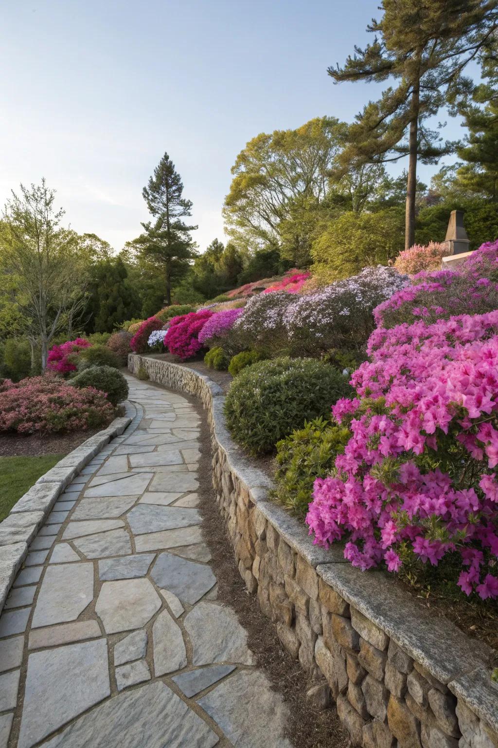 Incorporate elegance with design features in your flowering bush garden.