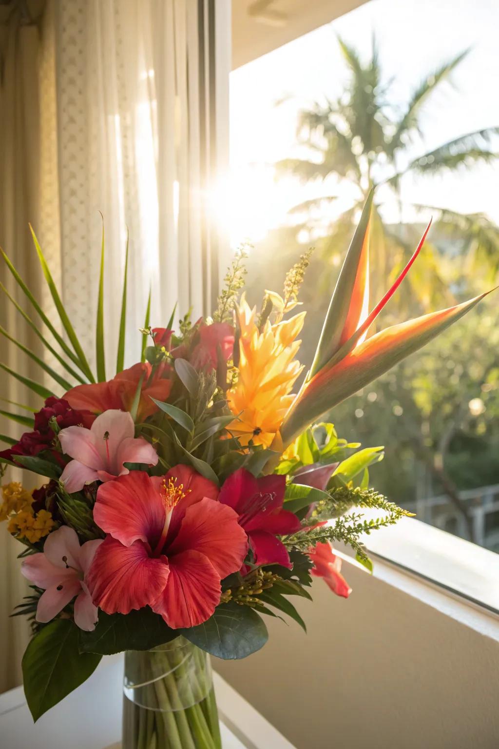 A bouquet that brings the vibrant spirit of the tropics indoors.