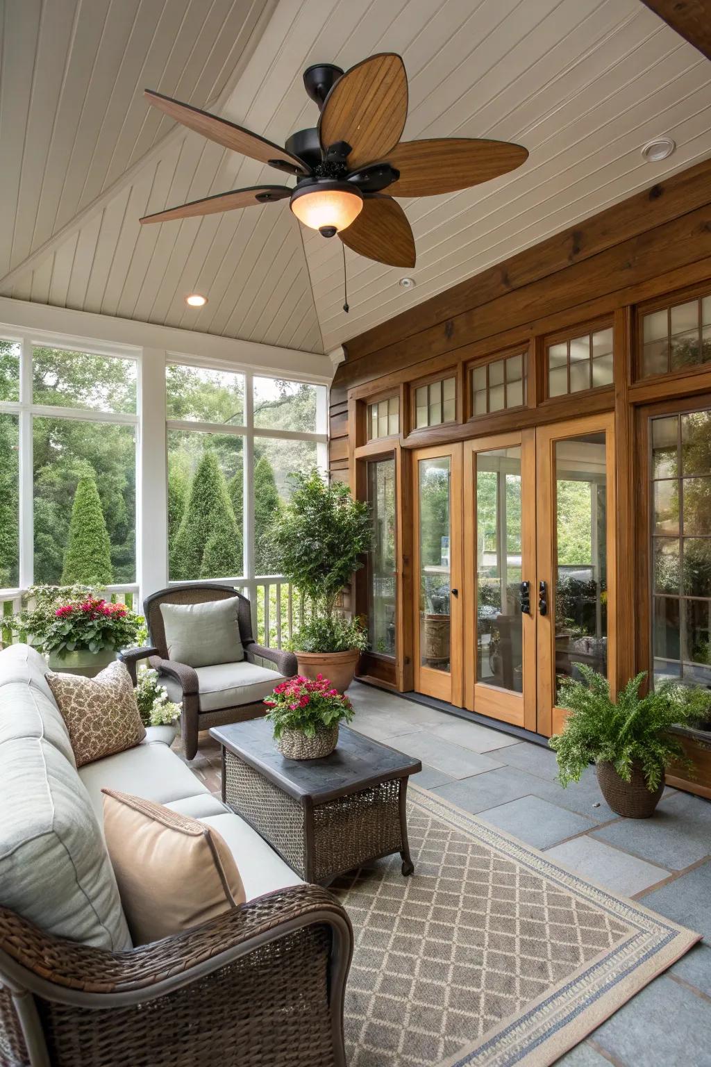 Ceiling fans enhancing comfort and airflow.