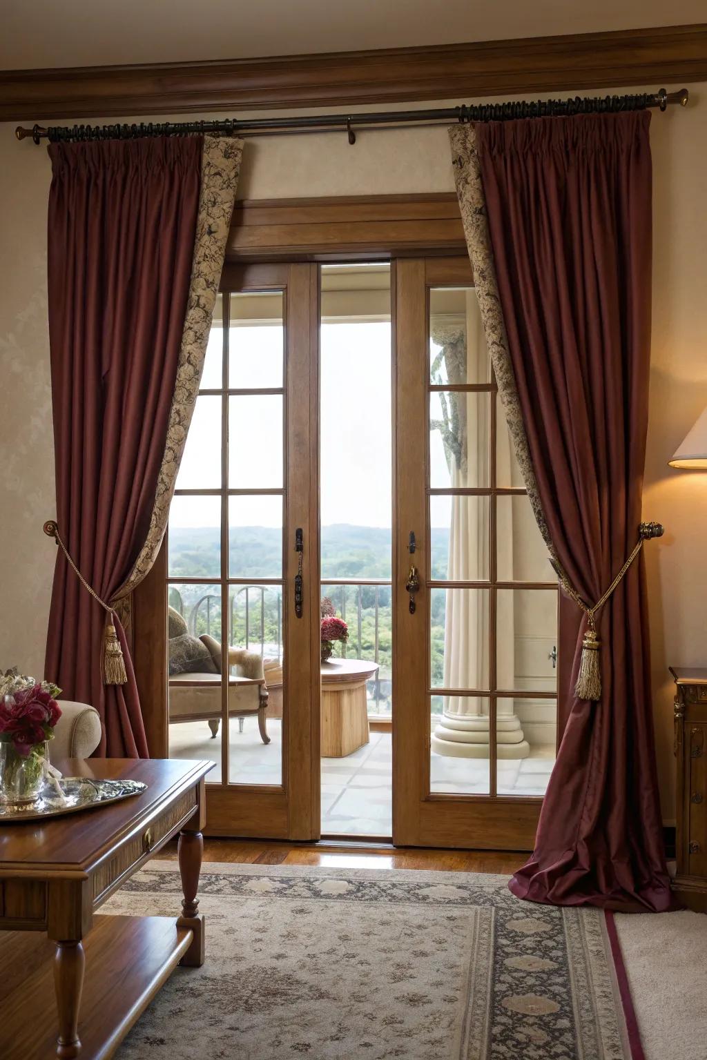 Romantic and functional, drapery framing French doors