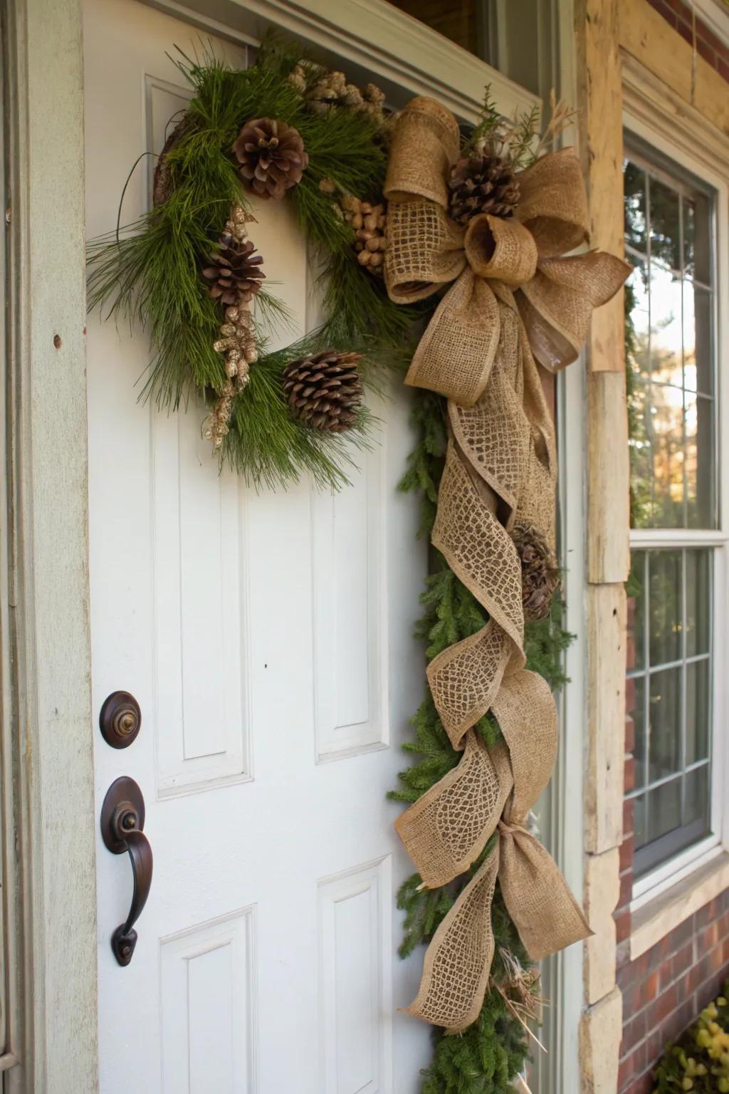 Burlap and ribbons introduce rustic charm to your garland presentation.
