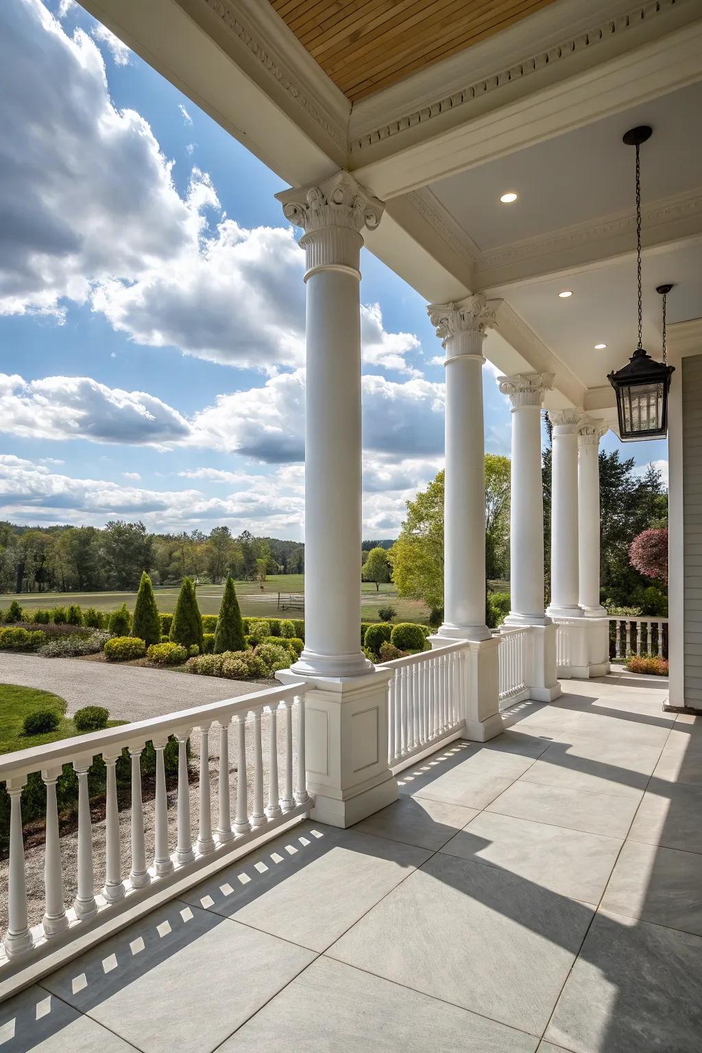 Grouped columns amplify balance and harmony on your porch.