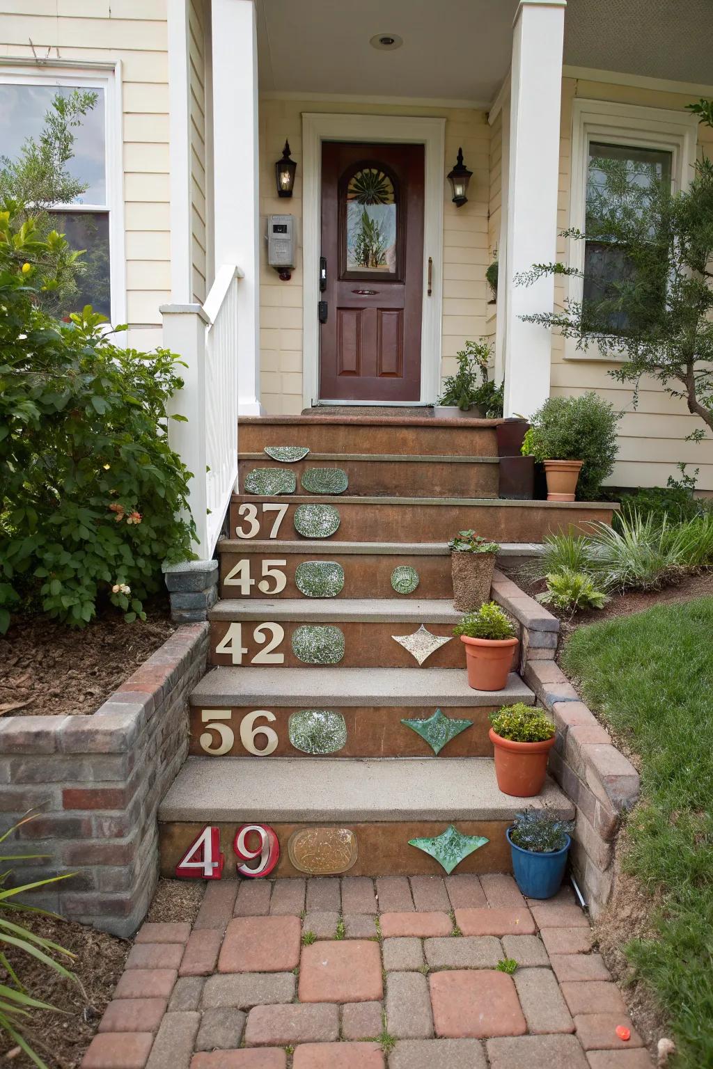 Creative numbering infuses a personal touch into your front steps.