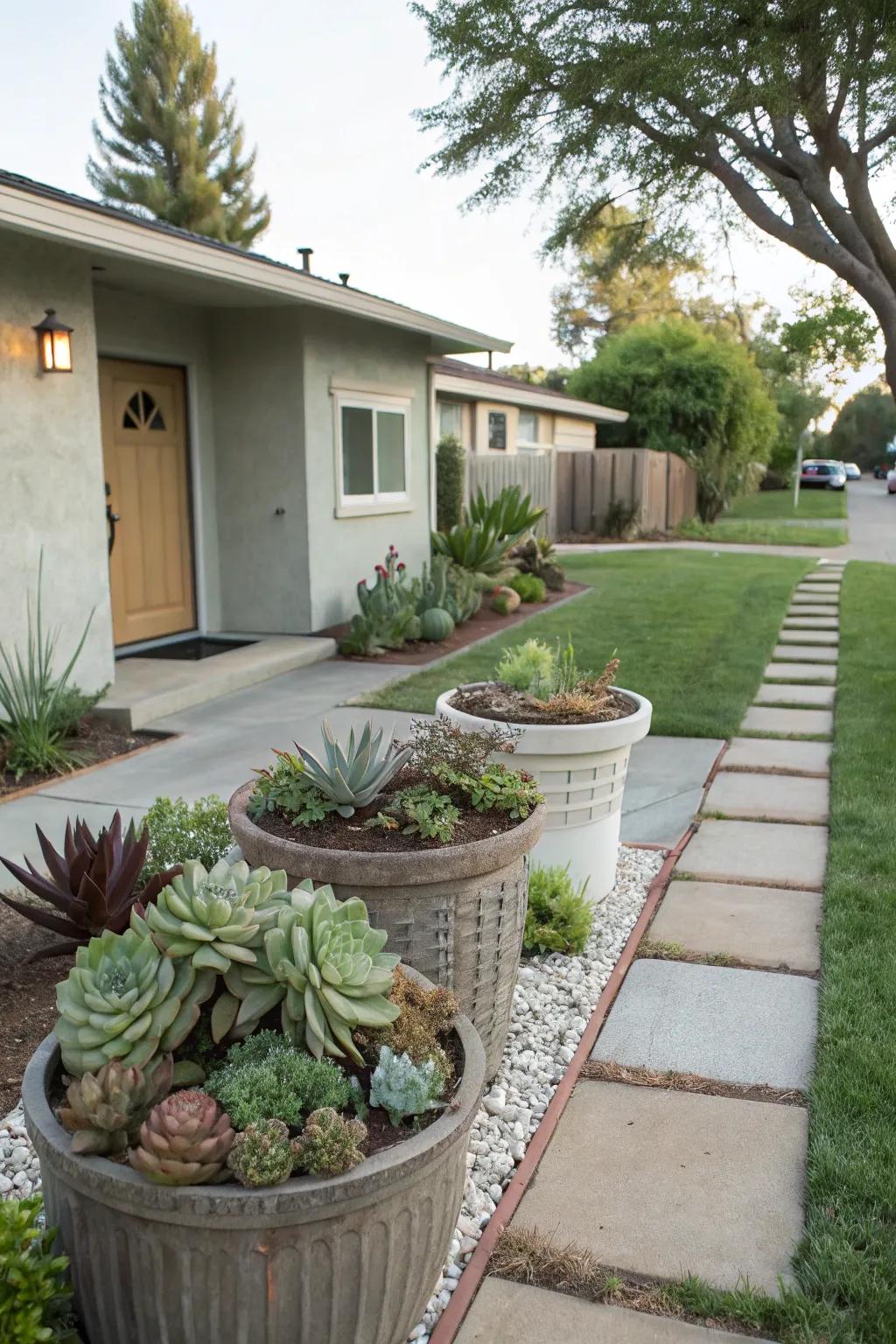 Succulent containers offer a low-maintenance garden solution.