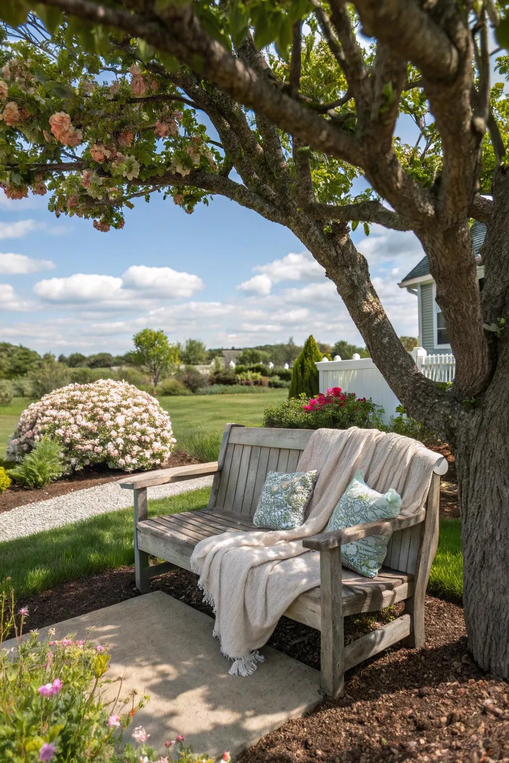A chill spot delivers a soothing location beneath the tree's shade.